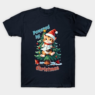 Santa cat decorating the Christmas tree - Powered by Christmas T-Shirt